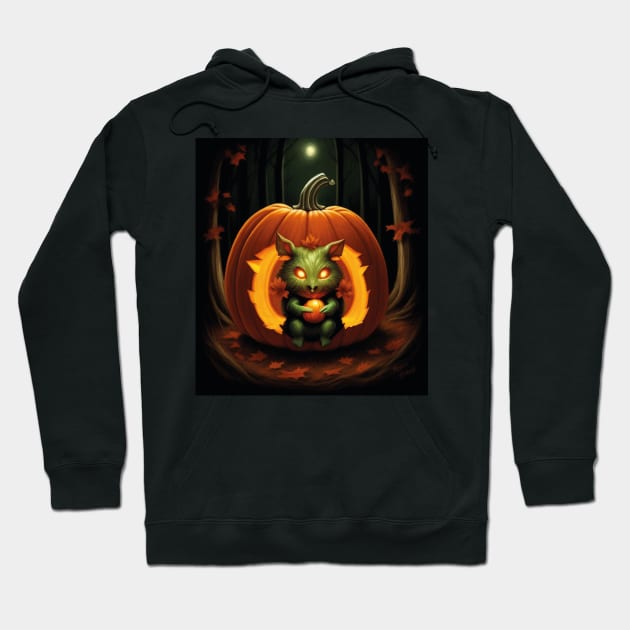 Pumpkin with a cute magical creature Hoodie by Magic of the Night